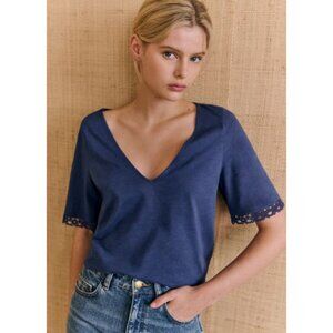 Sezane Lorna Tshirt Navy Size Large Organic Cotton